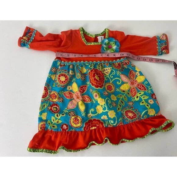 Rare Editions Thanksgiving Dress Orange Gold Green 100% Cotton - Size 3T - Picture 5 of 8